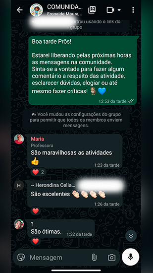 Depoimentos na Comunidade de Prôs sobre o material